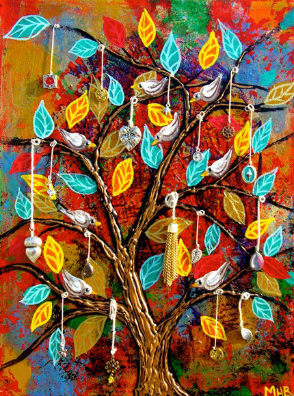 margaret blanchett folk art birds tree