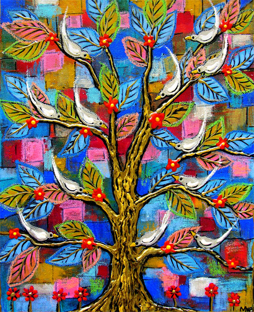 margaret Blanchett folk art tree birds